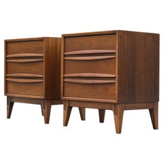 Expertly Restored Pair of Thomasville Tiki Nightstands Sculptured Walnut 1970s