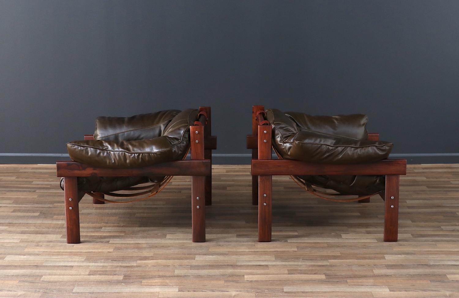 Mid-Century Modern Expertly Restored - Percival Lafer MP-41 Dark Olive Green Leather Chairs
