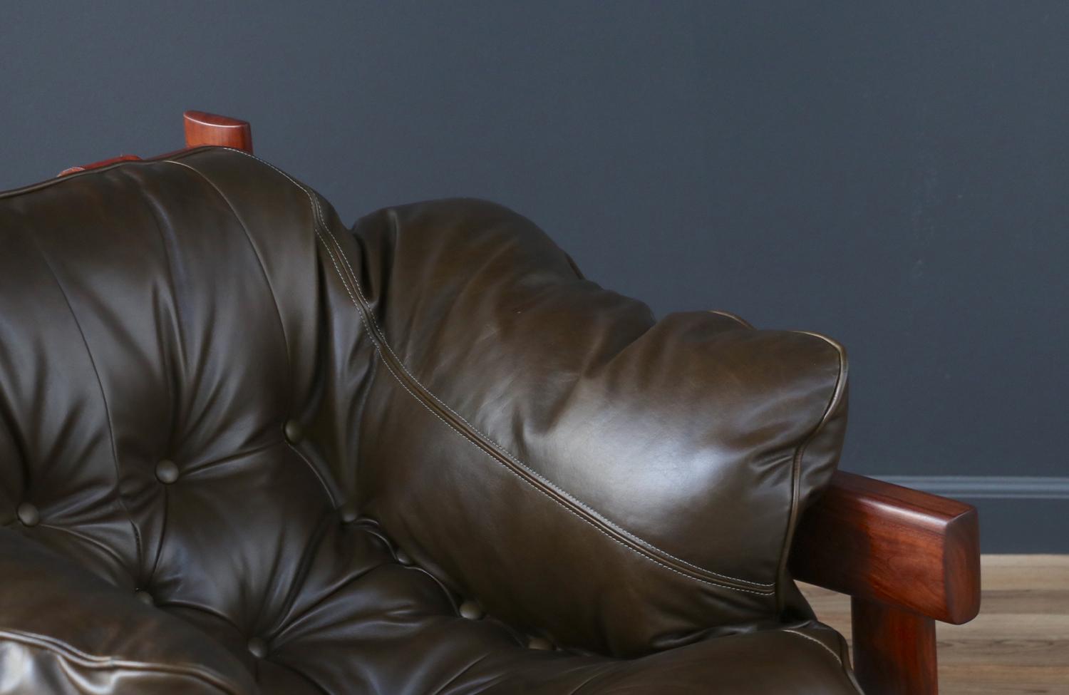 Brazilian Expertly Restored - Percival Lafer MP-41 Dark Olive Green Leather Chairs
