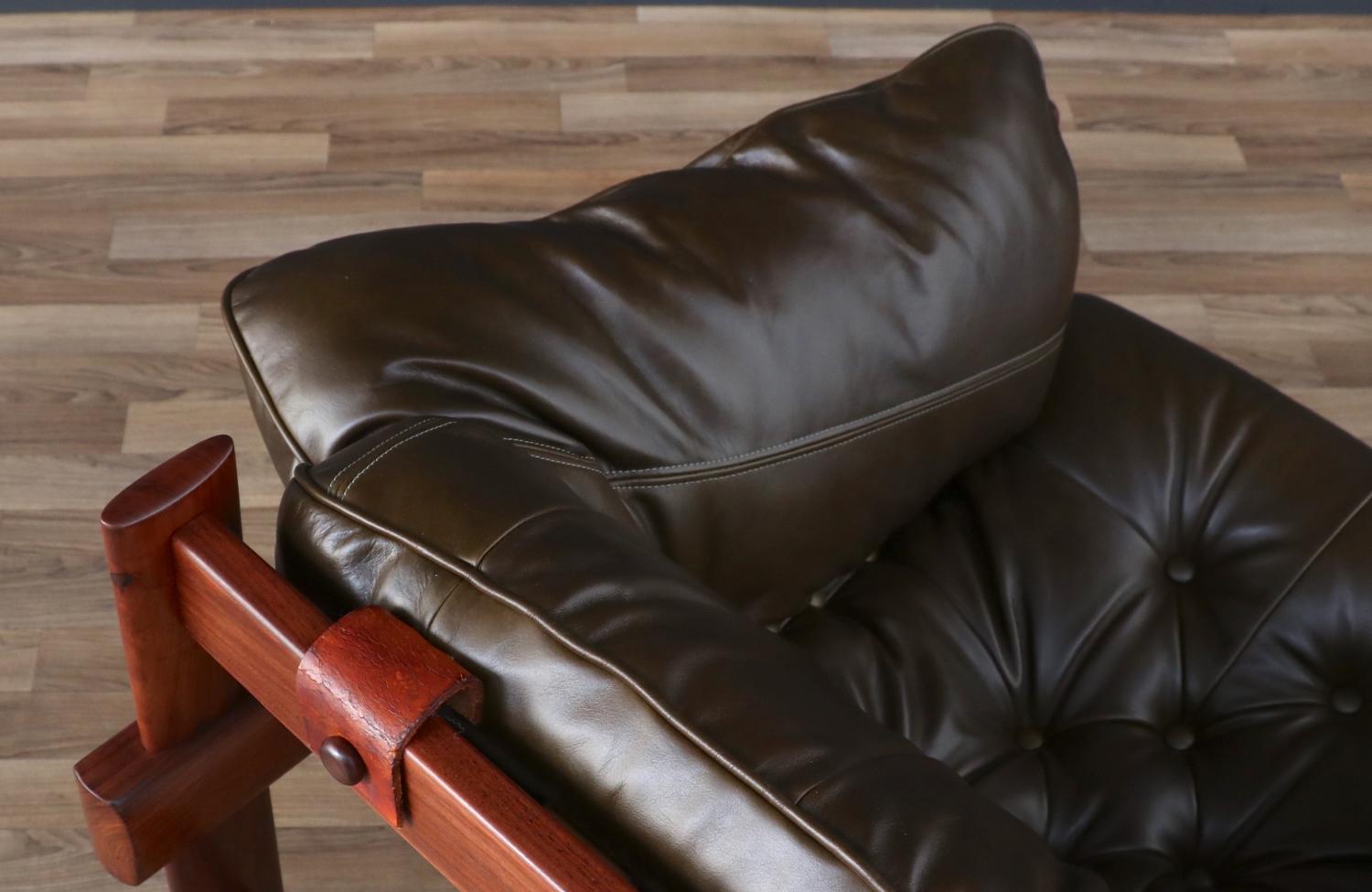 Expertly Restored - Percival Lafer MP-41 Dark Olive Green Leather Chairs In Excellent Condition In Los Angeles, CA