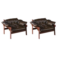 Expertly Restored - Percival Lafer MP-41 Dark Olive Green Leather Chairs