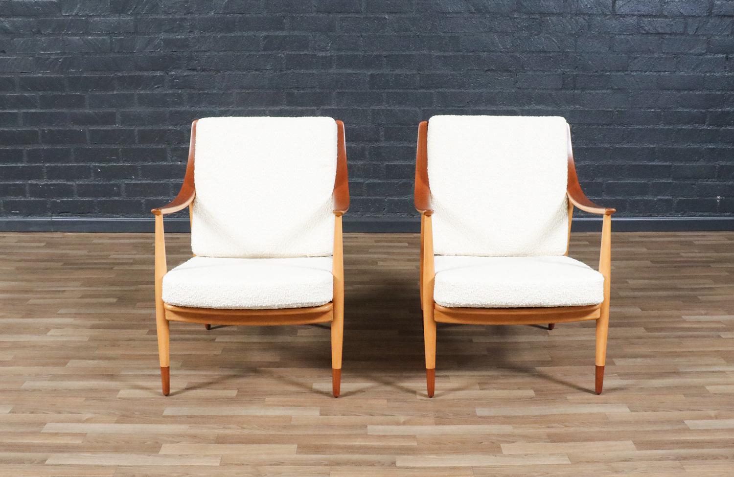 Danish Expertly Restored - Peter Hvidt Model FD-146 Teak & Birch Lounge Chairs For Sale