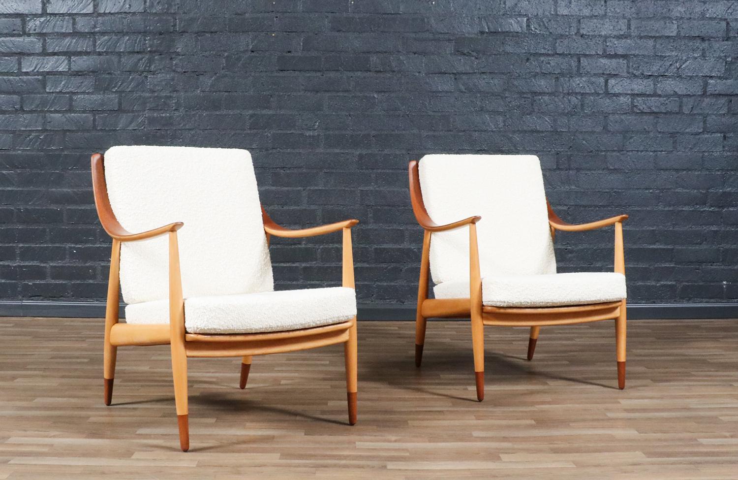 Mid-20th Century Expertly Restored - Peter Hvidt Model FD-146 Teak & Birch Lounge Chairs For Sale