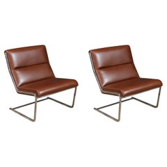 Expertly Restored-Poul Norreklit Cognac Leather & Steel Cantilever Lounge Chairs