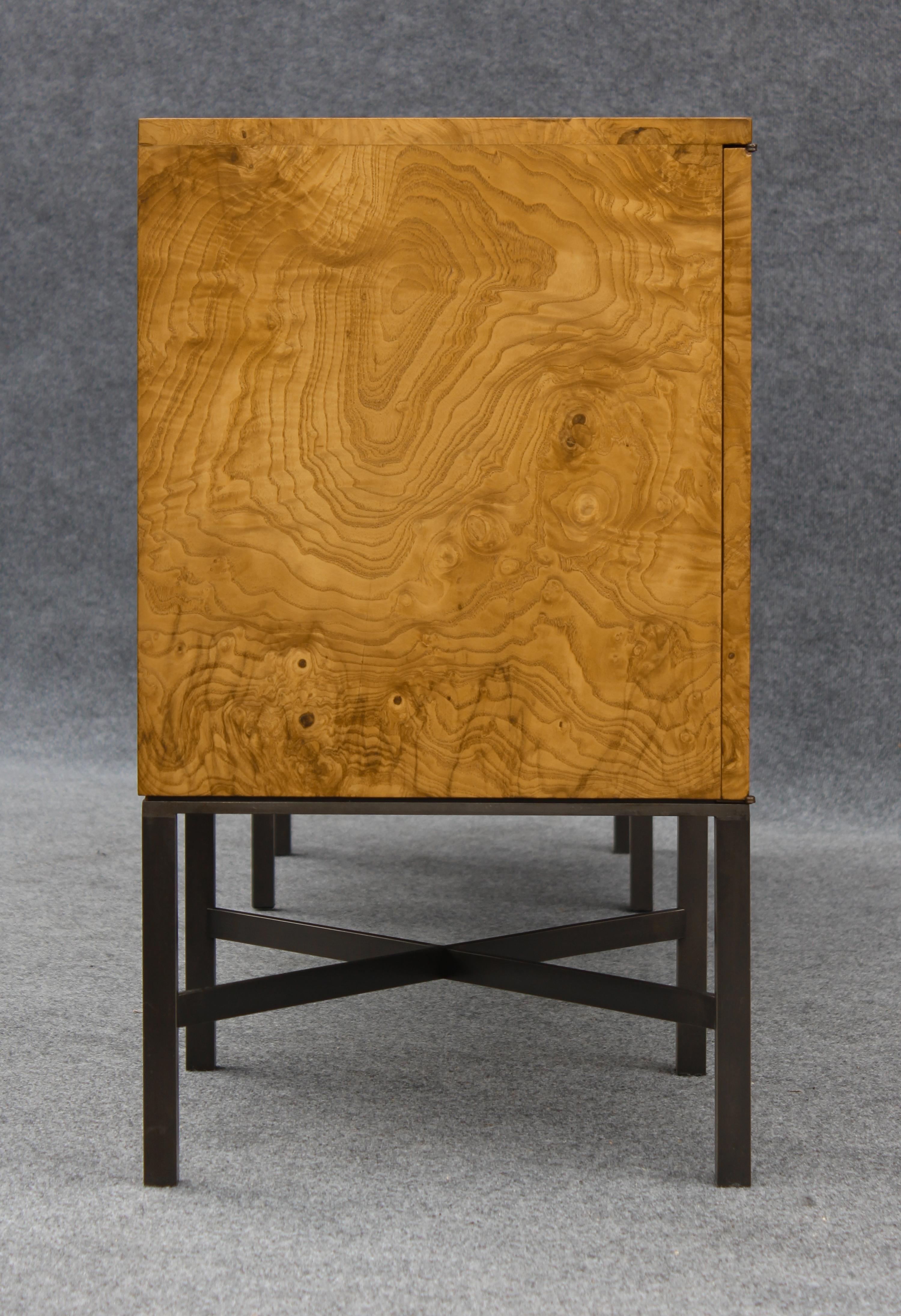 Expertly Restored Roger Sprunger Dunbar Model #7111 Maple Burl Cabinet Sideboard For Sale 3