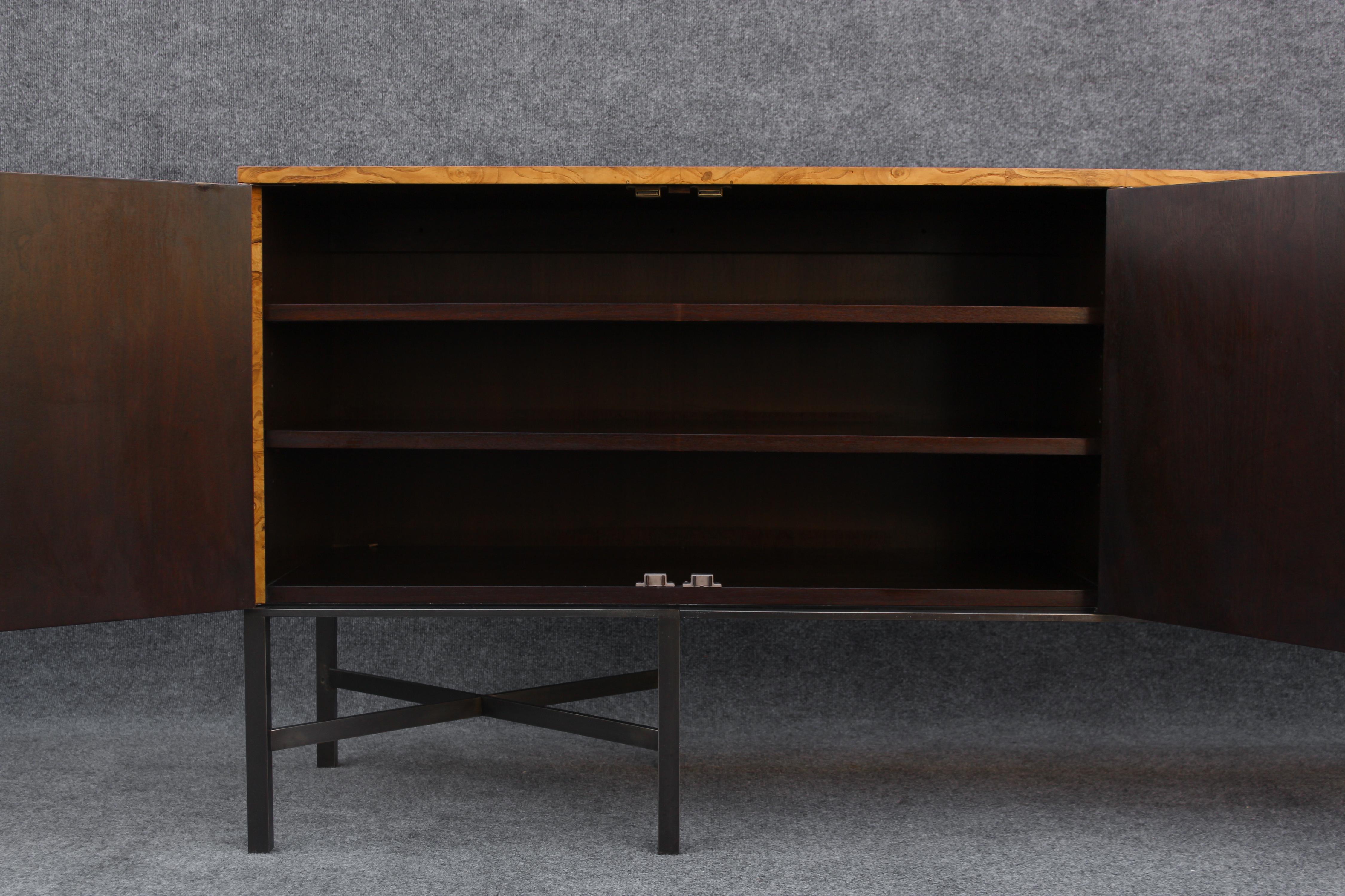 Expertly Restored Roger Sprunger Dunbar Model #7111 Maple Burl Cabinet Sideboard For Sale 6