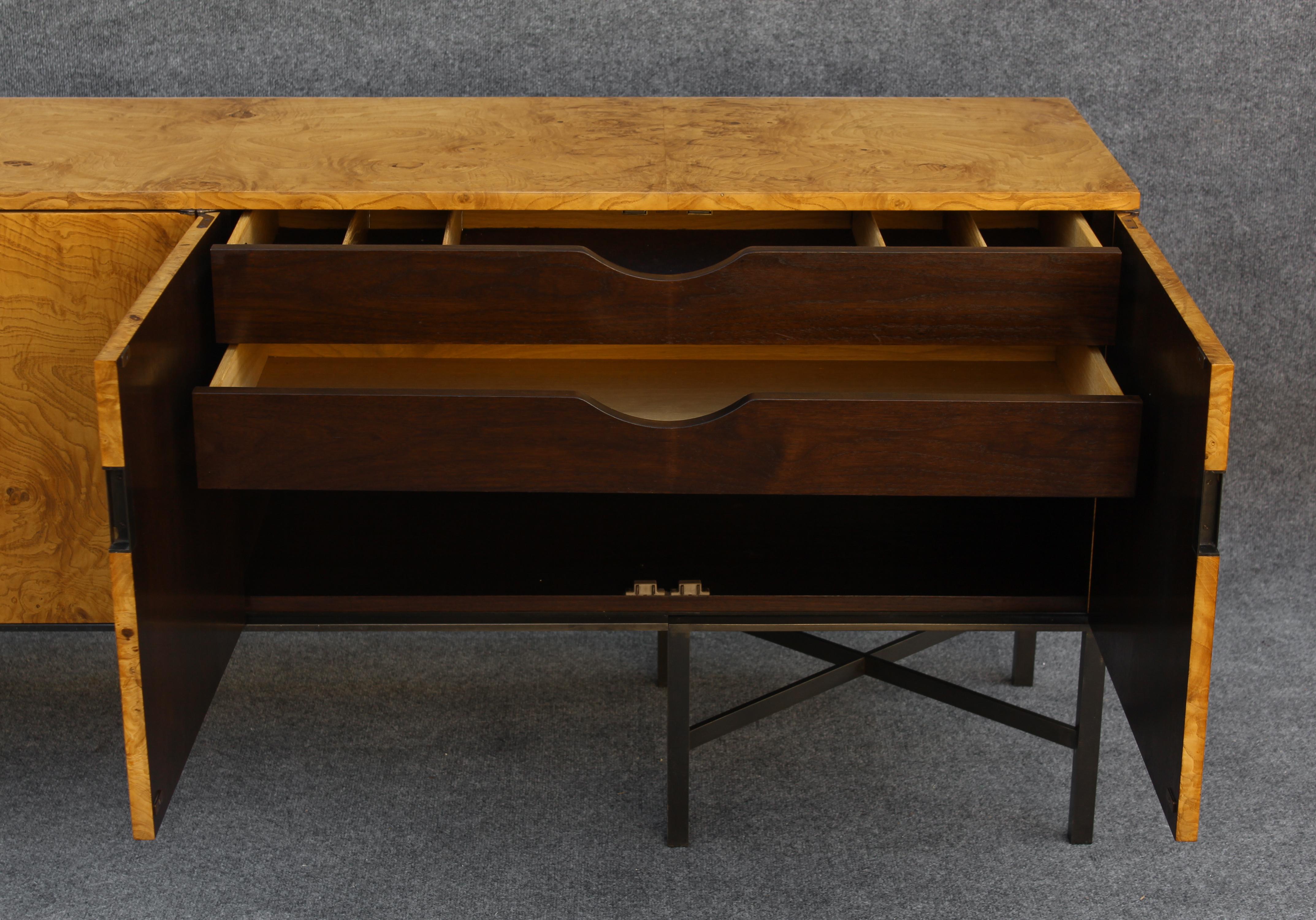 Expertly Restored Roger Sprunger Dunbar Model #7111 Maple Burl Cabinet Sideboard For Sale 8