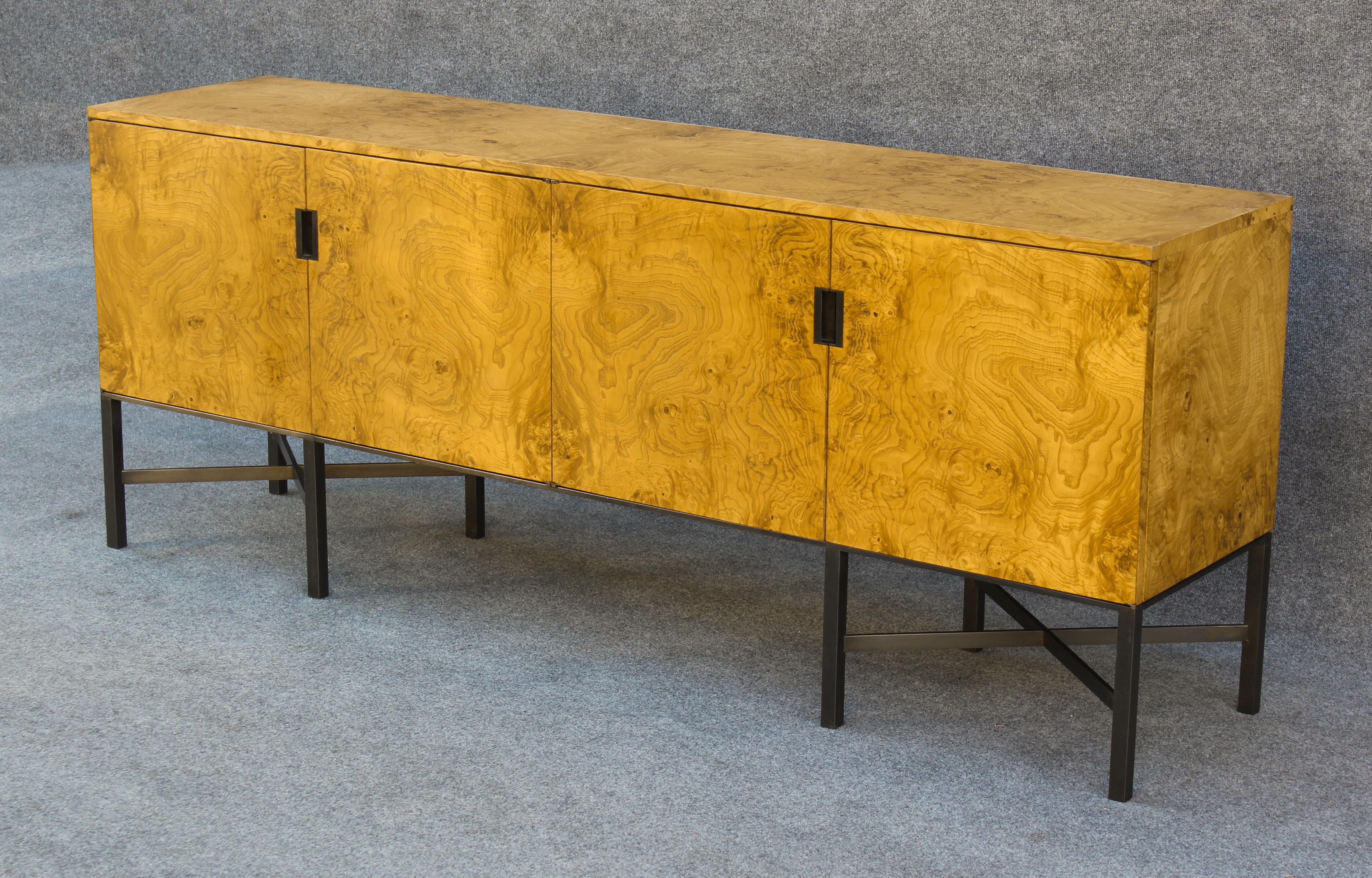 Mid-Century Modern Expertly Restored Roger Sprunger Dunbar Model #7111 Maple Burl Cabinet Sideboard For Sale