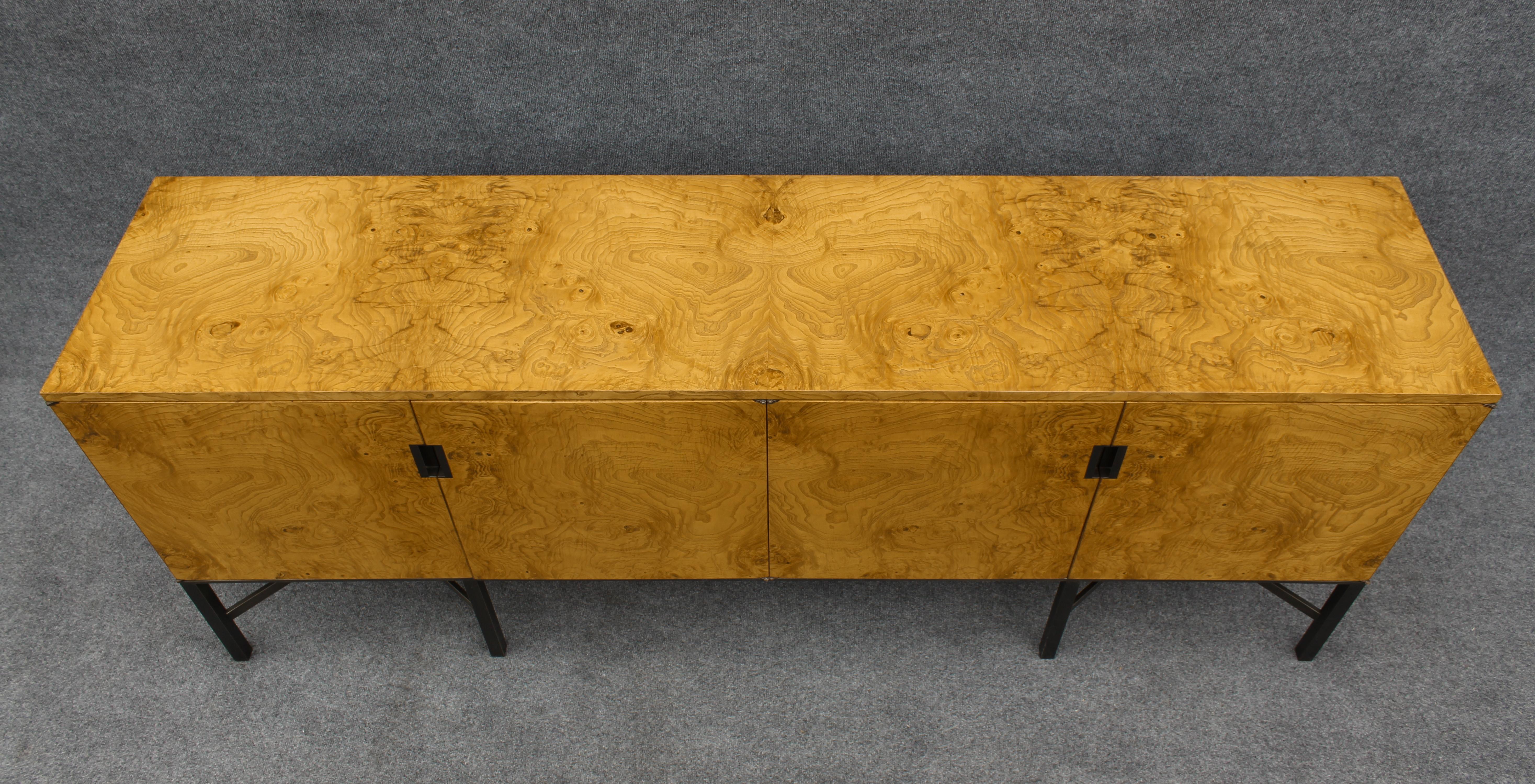 Late 20th Century Expertly Restored Roger Sprunger Dunbar Model #7111 Maple Burl Cabinet Sideboard For Sale