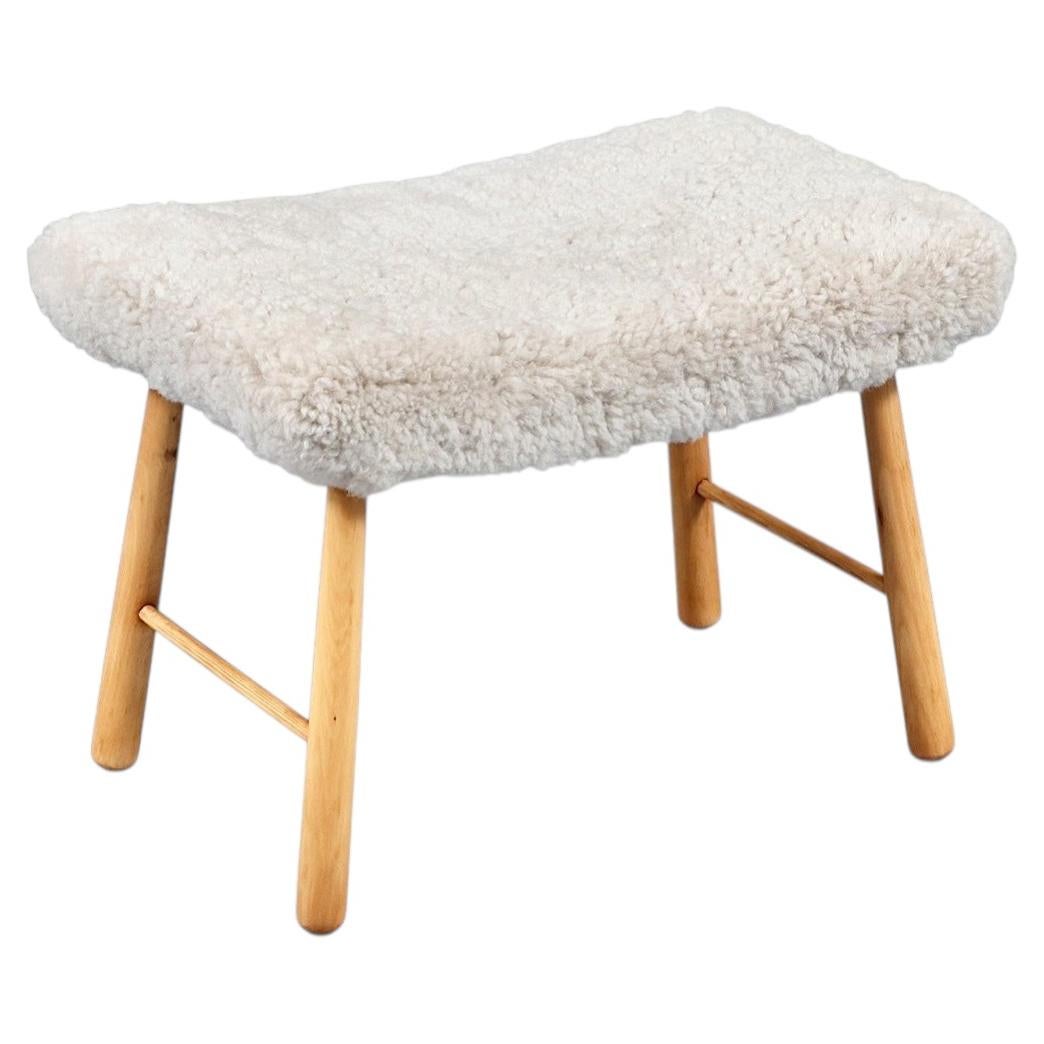 Expertly Restored - Scandinavian Modern Sheepskin Stool For Sale