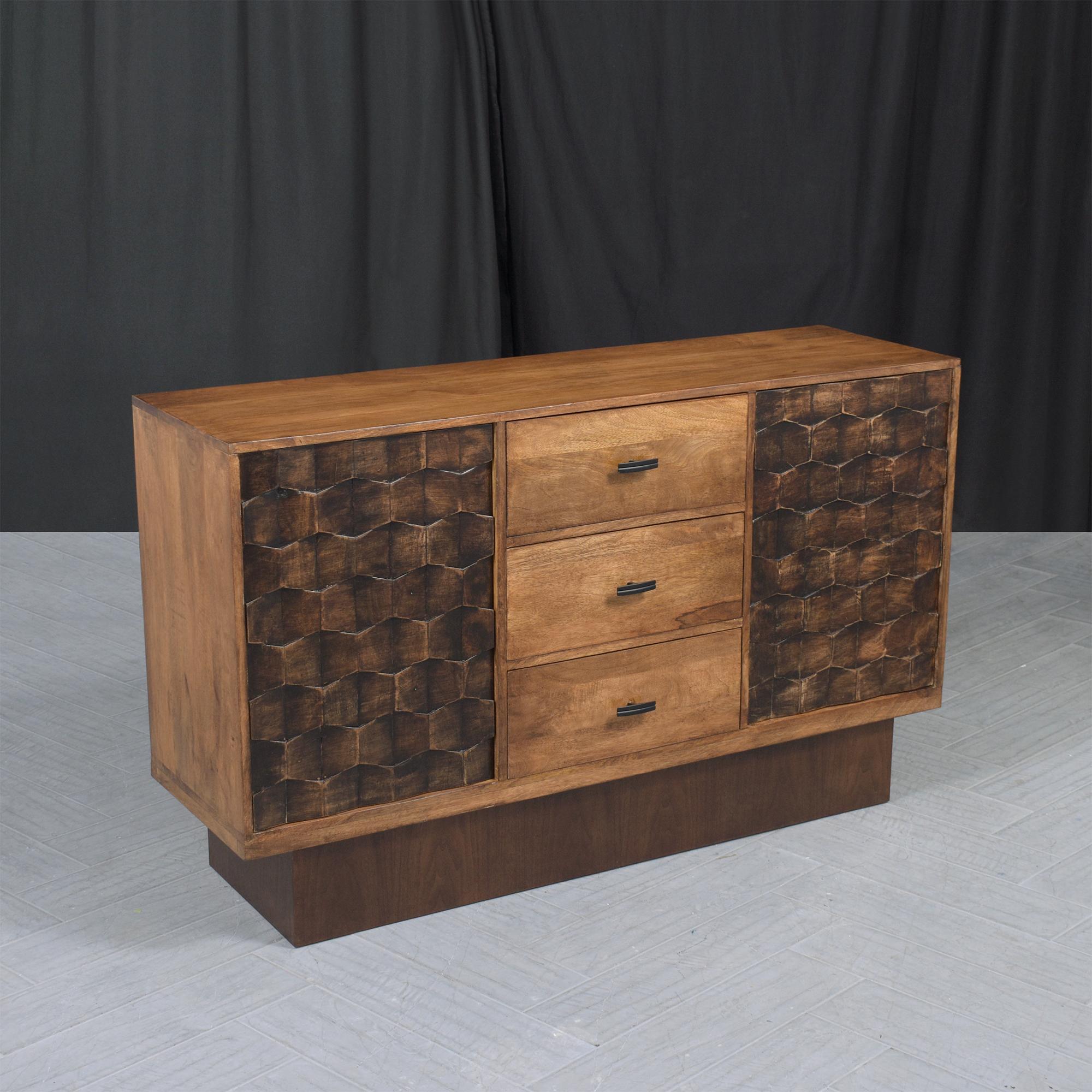 Asian Solid Teak Wood Credenza: An Epitome of Craftsmanship & Elegance For Sale