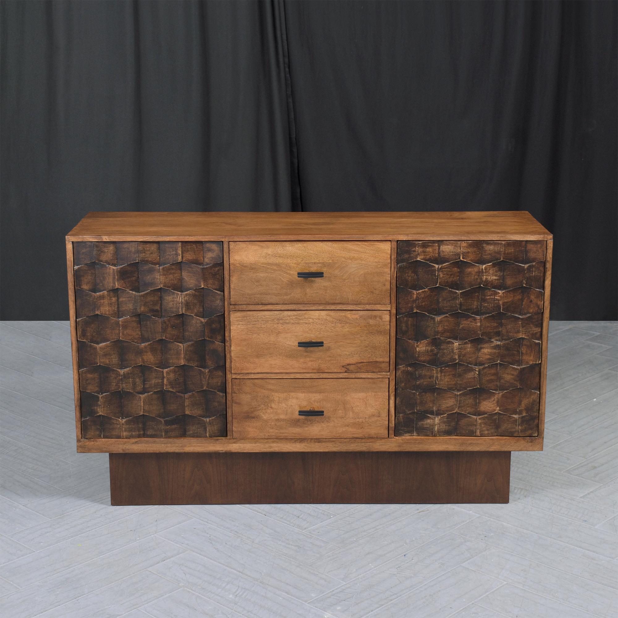 Lacquered Solid Teak Wood Credenza: An Epitome of Craftsmanship & Elegance For Sale