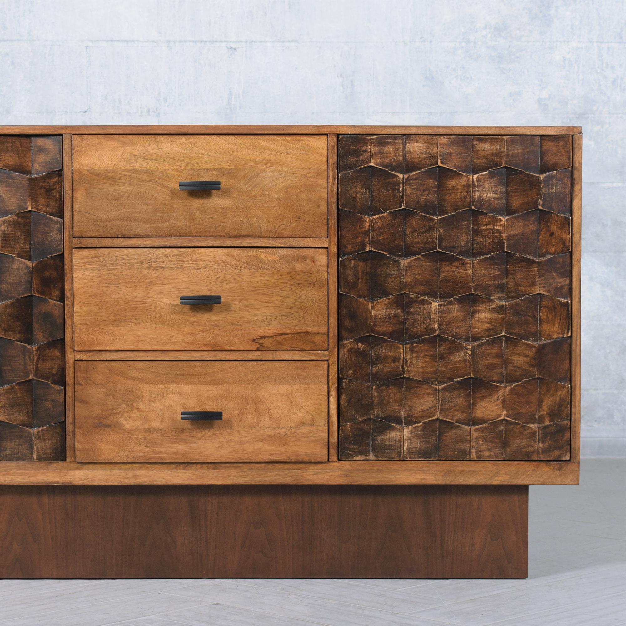 Solid Teak Wood Credenza: An Epitome of Craftsmanship & Elegance For Sale 1