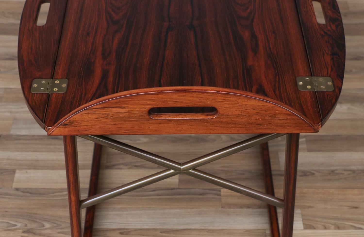 Expertly Restored - Svend Langkilde Rosewood & Brass Removable Tray Table For Sale 4