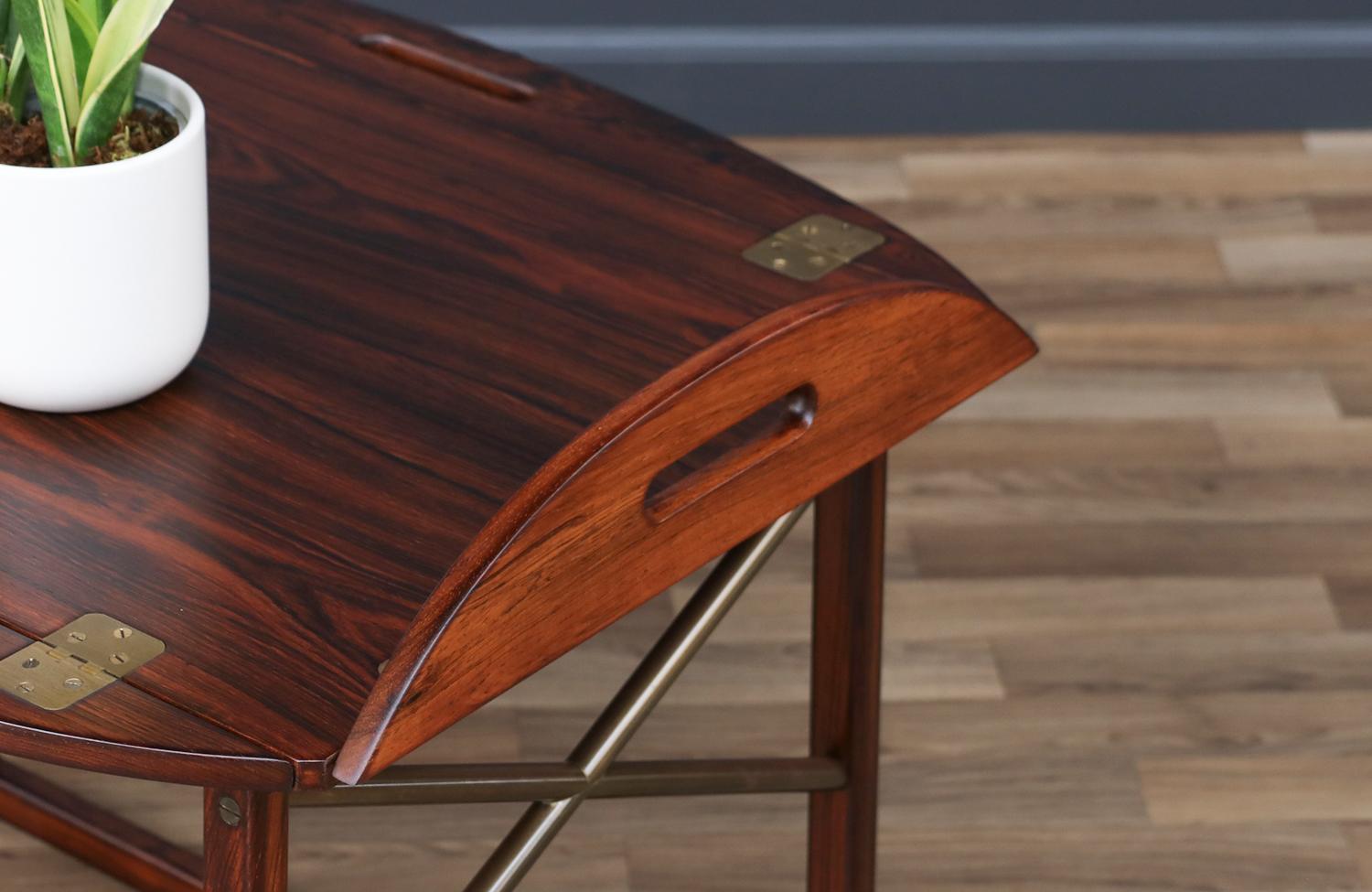 Expertly Restored - Svend Langkilde Rosewood & Brass Removable Tray Table For Sale 5