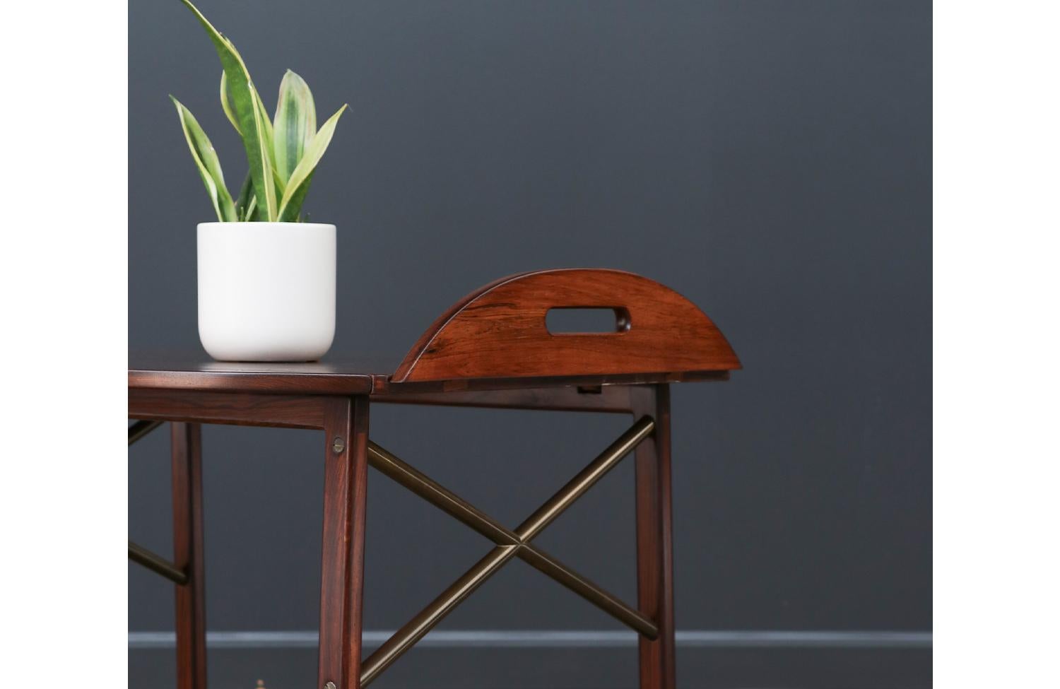 Expertly Restored - Svend Langkilde Rosewood & Brass Removable Tray Table For Sale 6