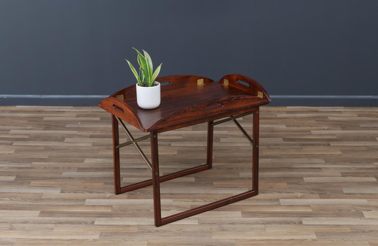 Mid-Century Modern Expertly Restored - Svend Langkilde Rosewood & Brass Removable Tray Table For Sale