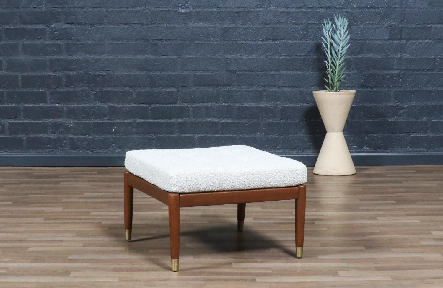 Scandinavian Modern Expertly Restored-Swedish Modern Boucle & Leather Stool by Folke Ohlsson for Dux For Sale