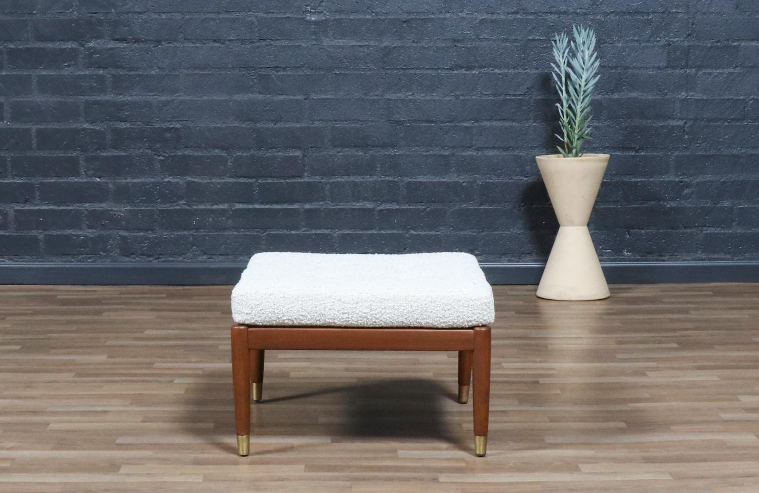 Expertly Restored-Swedish Modern Boucle & Leather Stool by Folke Ohlsson for Dux In Excellent Condition For Sale In Los Angeles, CA
