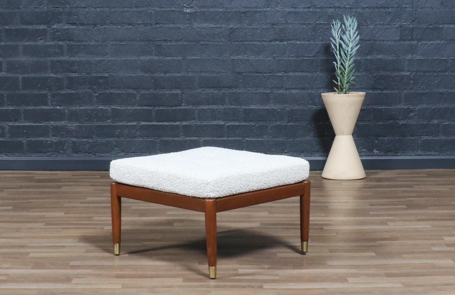Mid-20th Century Expertly Restored-Swedish Modern Boucle & Leather Stool by Folke Ohlsson for Dux For Sale