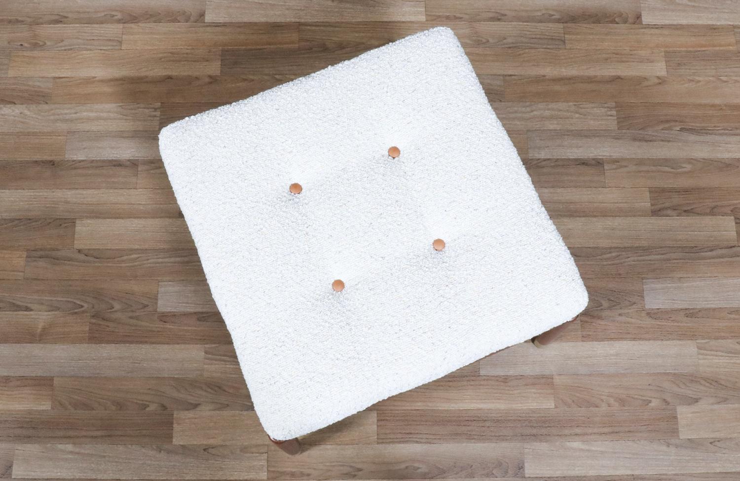 Brass Expertly Restored-Swedish Modern Boucle & Leather Stool by Folke Ohlsson for Dux For Sale