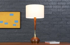 Expertly Restored - Tony Paul Walnut & Brass Table Lamp by Westwood Industries