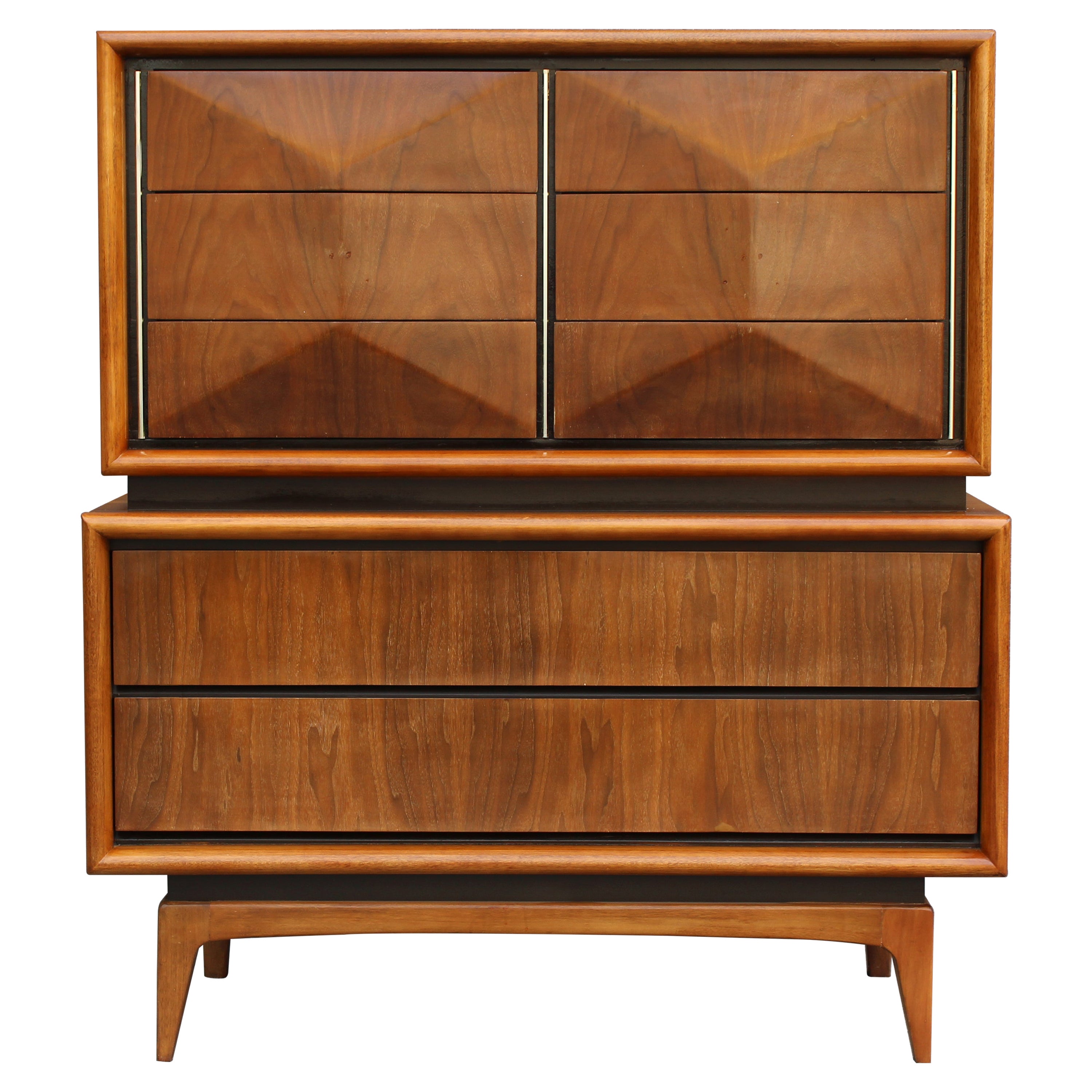 Expertly Restored United Furniture Diamond Tall Dresser in Cerused Walnut 1960s