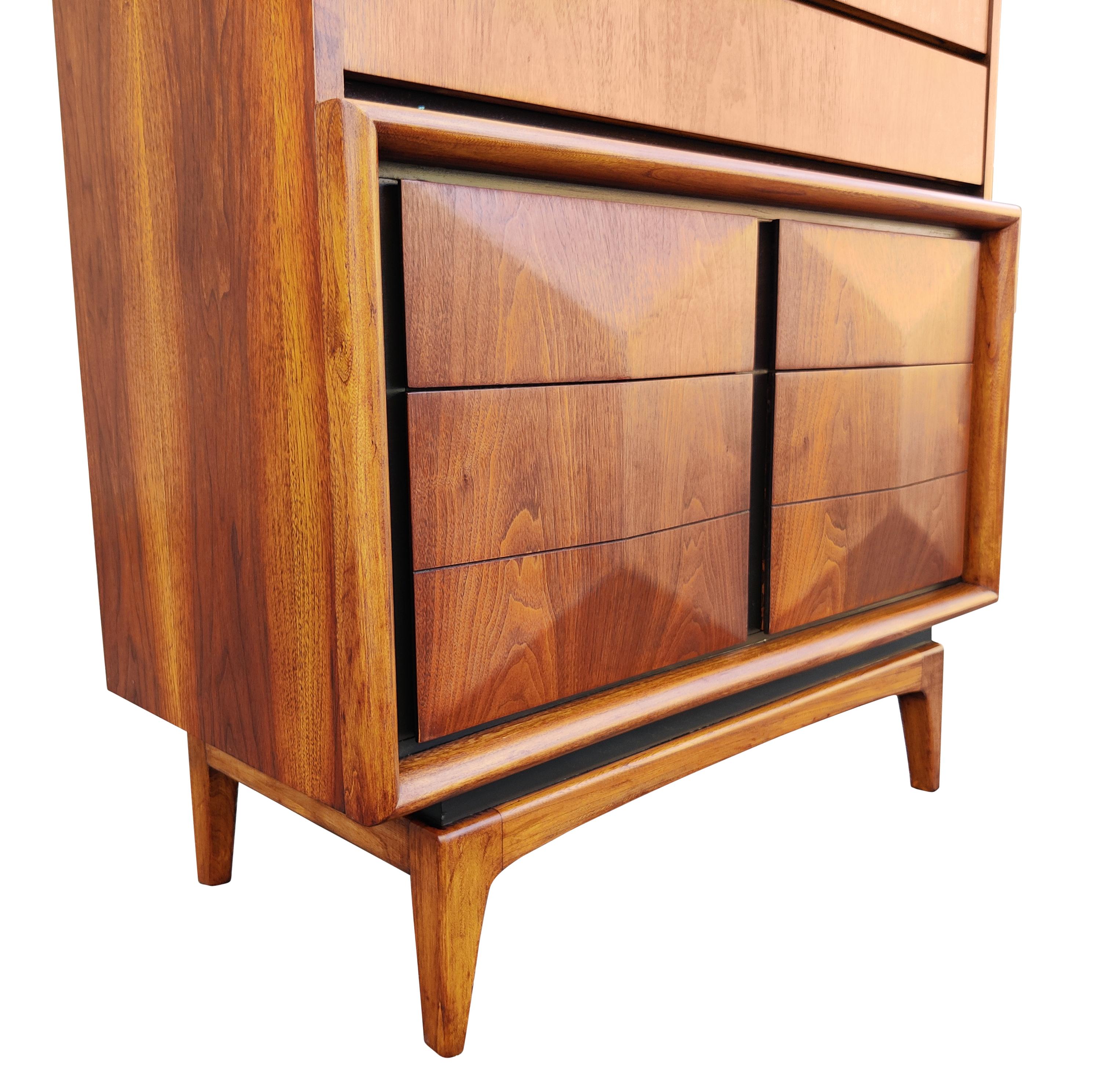 Expertly Restored United Furniture Walnut Diamond Tall Dresser Mid-Century 1960s 3
