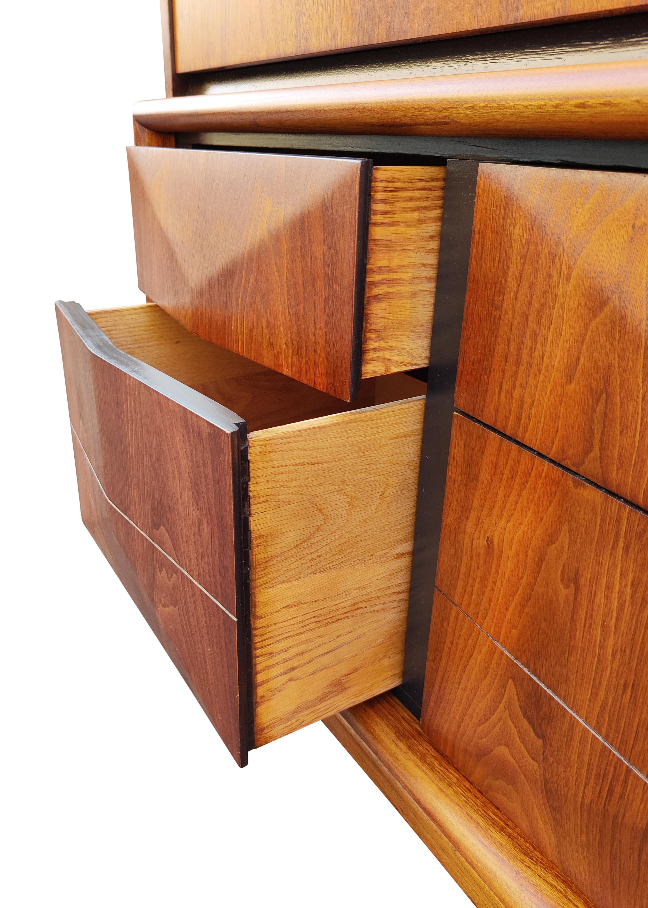 Expertly Restored United Furniture Walnut Diamond Tall Dresser Mid-Century 1960s 4