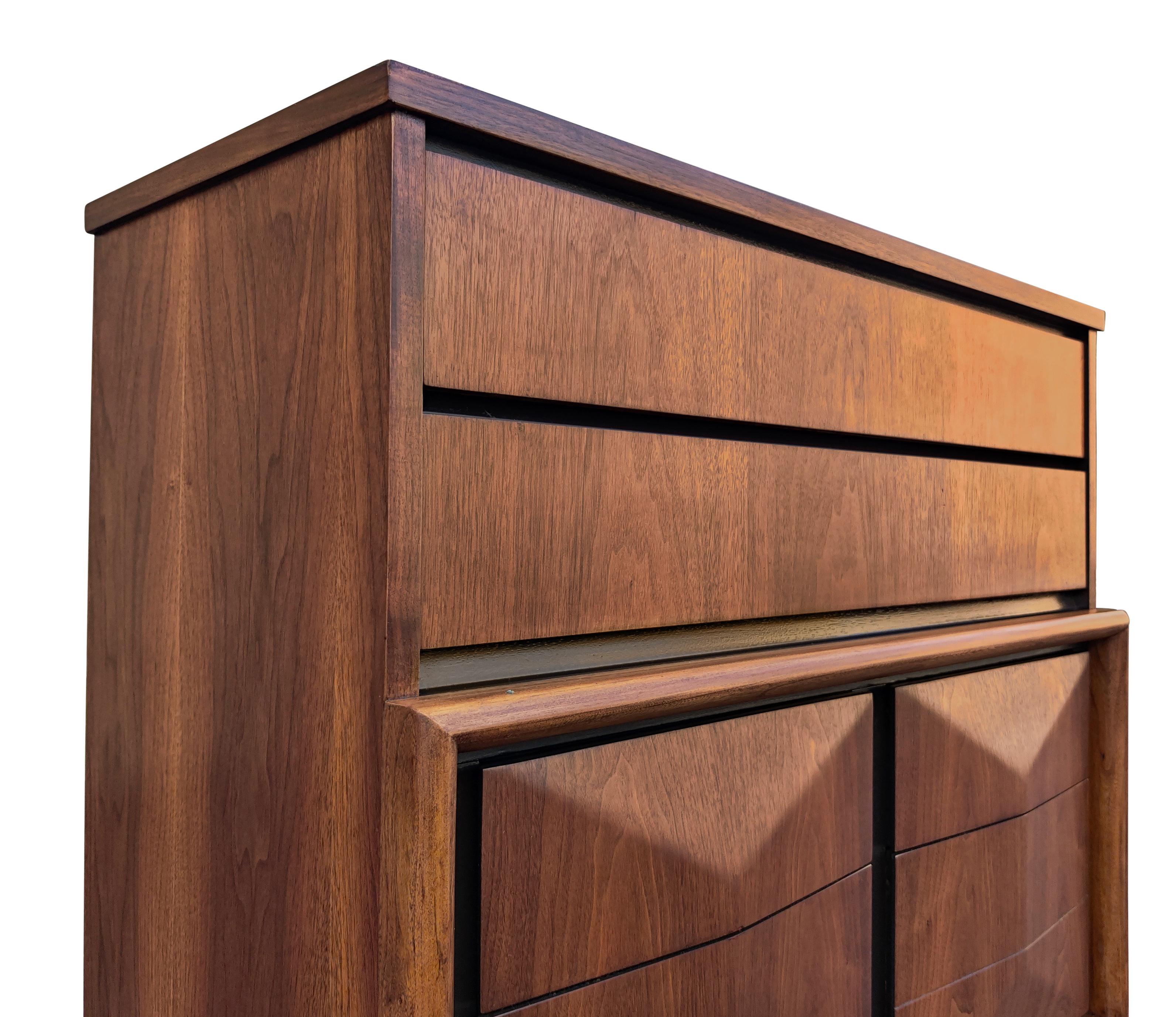 Expertly Restored United Furniture Walnut Diamond Tall Dresser Mid-Century 1960s 1