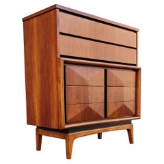 Expertly Restored United Furniture Walnut Diamond Tall Dresser Mid-Century 1960s