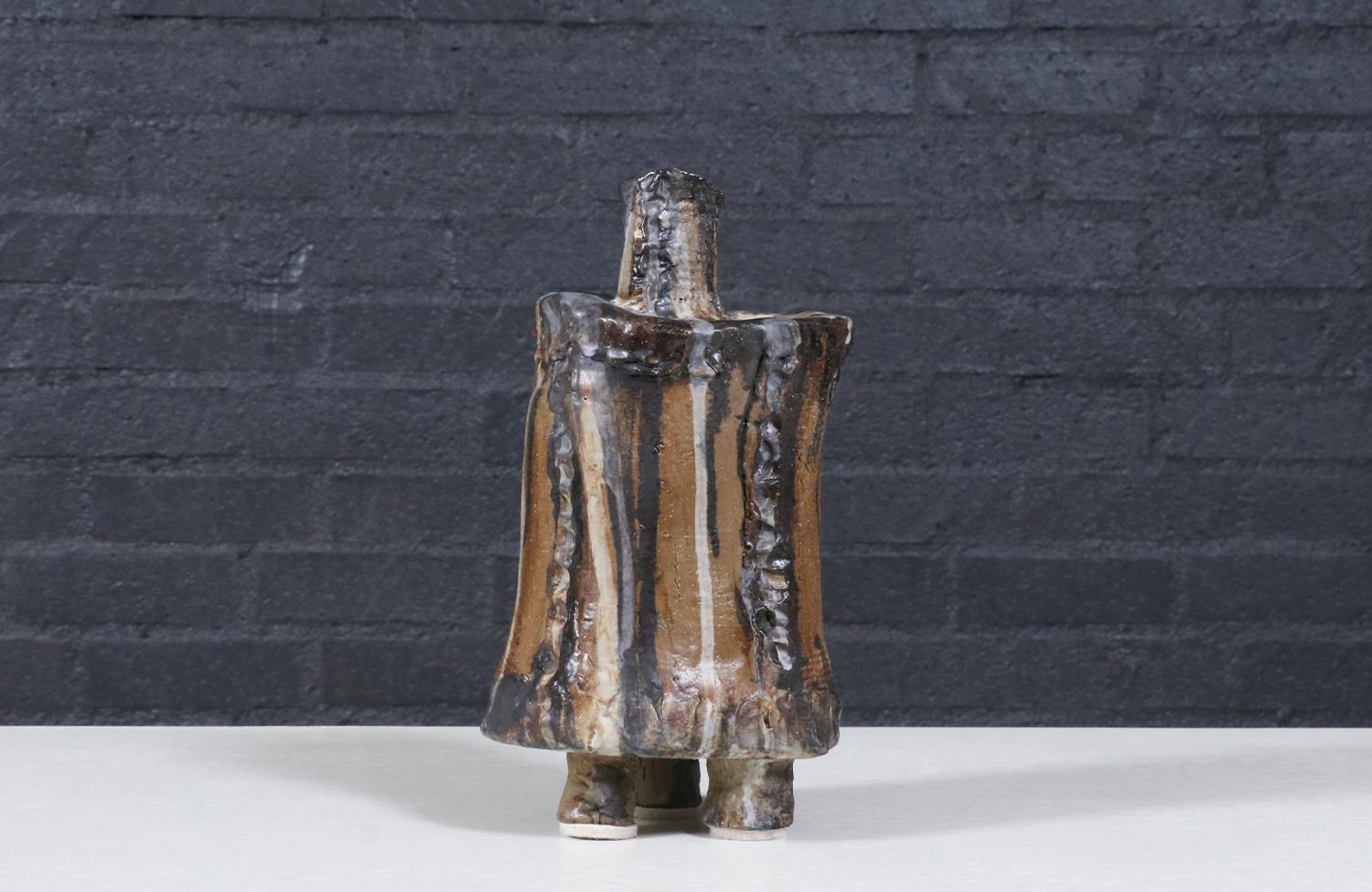 Americano Restaurata con perizia - Scultura brutalista d'epoca in ceramica smaltata, firmata DeVoe in vendita
