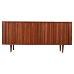 Expertly Restored - Vintage Mid-Century Walnut Tambour-Door Credenza