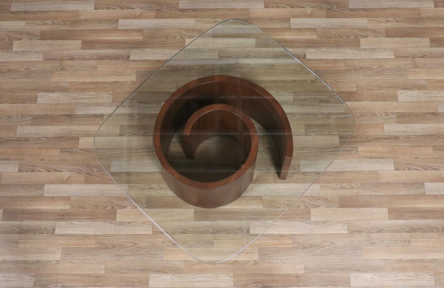 Mid-20th Century Expertly Restored - Vladimir Kagan “Snail” Walnut & Glass Coffee Table for Selig For Sale