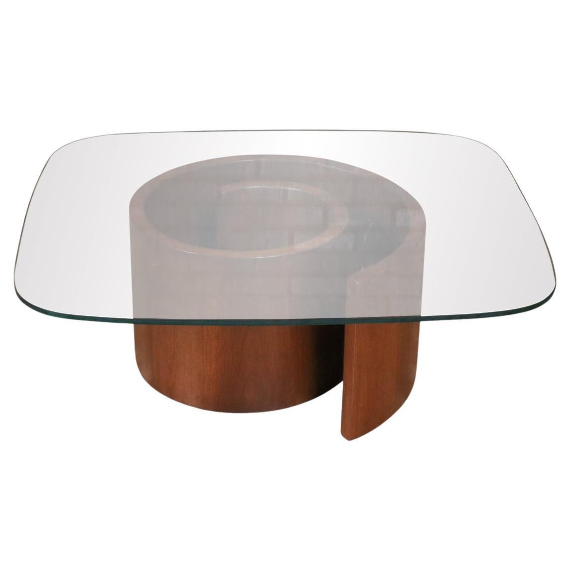 Expertly Restored - Vladimir Kagan “Snail” Walnut & Glass Coffee Table for Selig