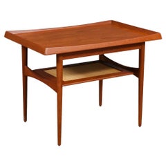 ExpertlyRestored-Danish Modern Teak Side Table w/ Magazine Cane Shelf by Moreddi