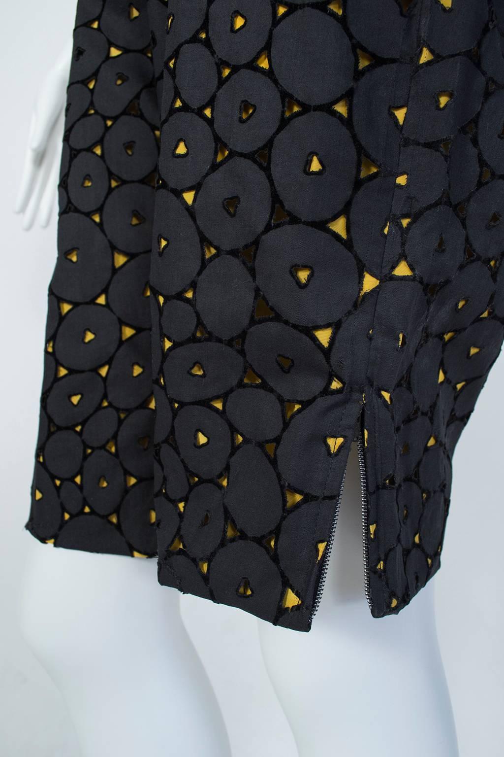 Black and Gold Eyelet Shorts Romper with Sheer Hostess Overskirt - Medium, 1950s 5