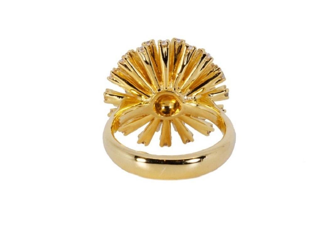 Round Cut Exploding Sun  Unique 18K Yellow Gold Ring W/ 1.41 Natural Diamonds, IGI Cert