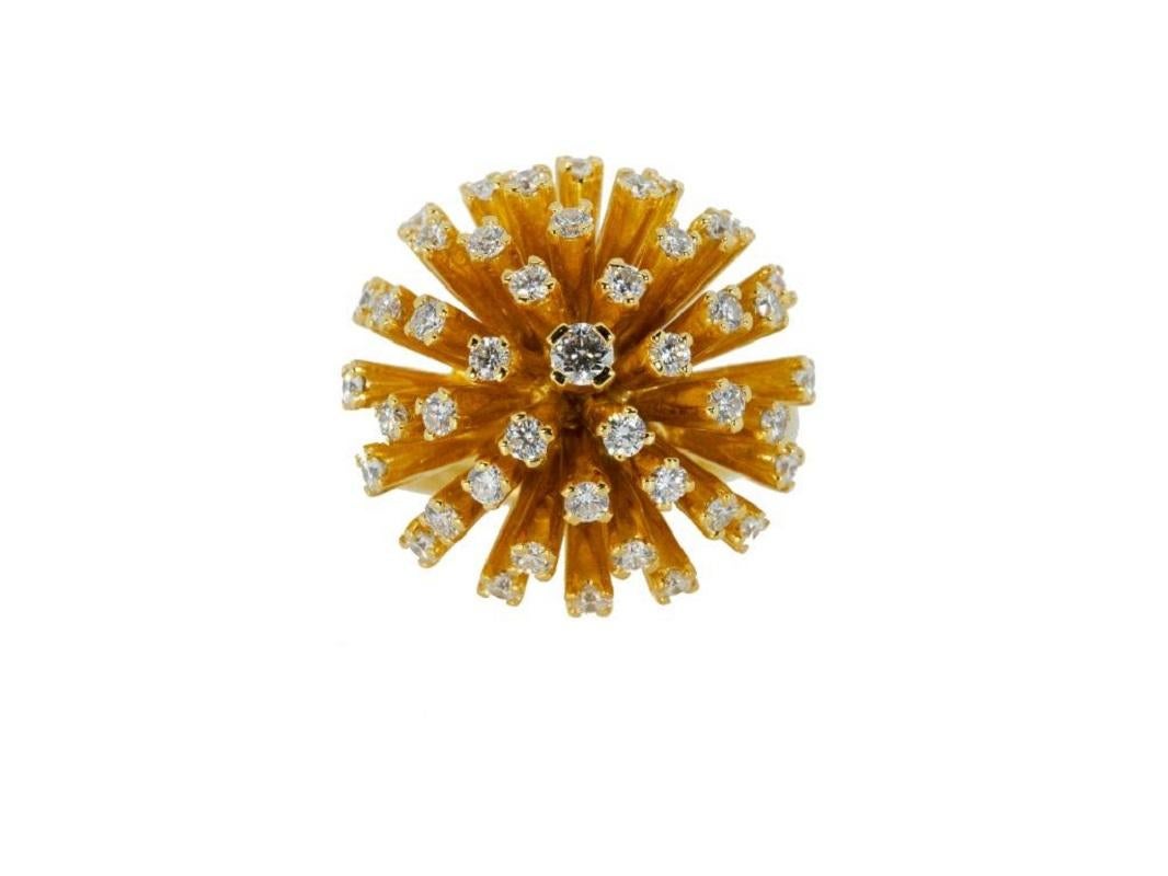 Women's Exploding Sun  Unique 18K Yellow Gold Ring W/ 1.41 Natural Diamonds, IGI Cert