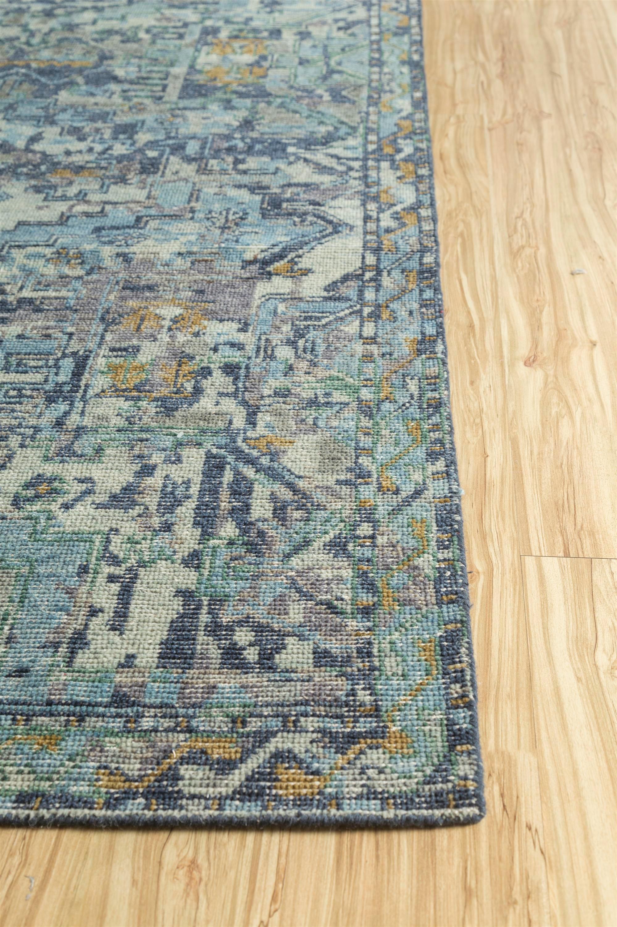 Tribal Exploratory Medieval Blue & Thyme 240x300 cm Handknotted Rug For Sale