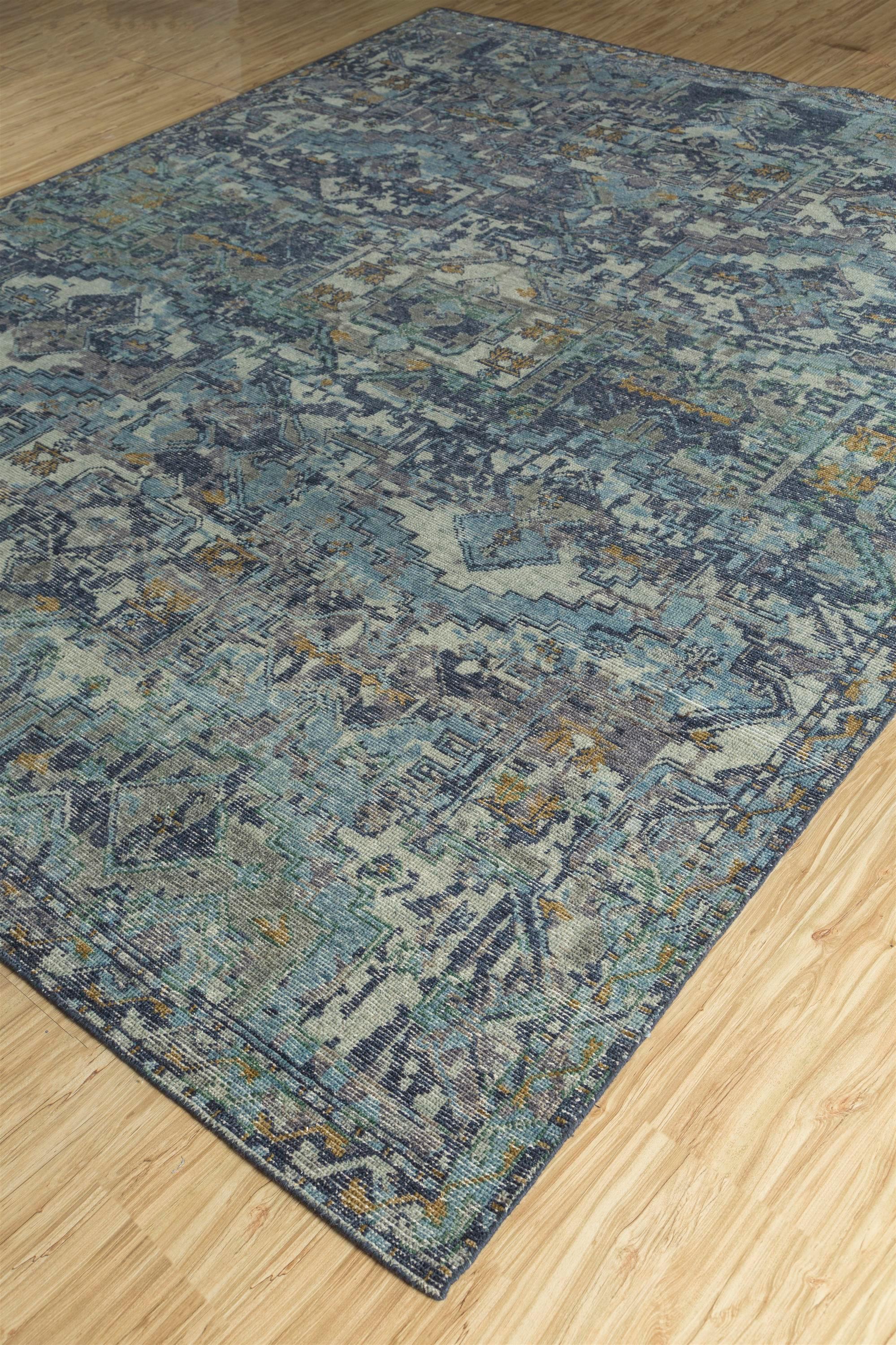 Indian Exploratory Medieval Blue & Thyme 240x300 cm Handknotted Rug For Sale