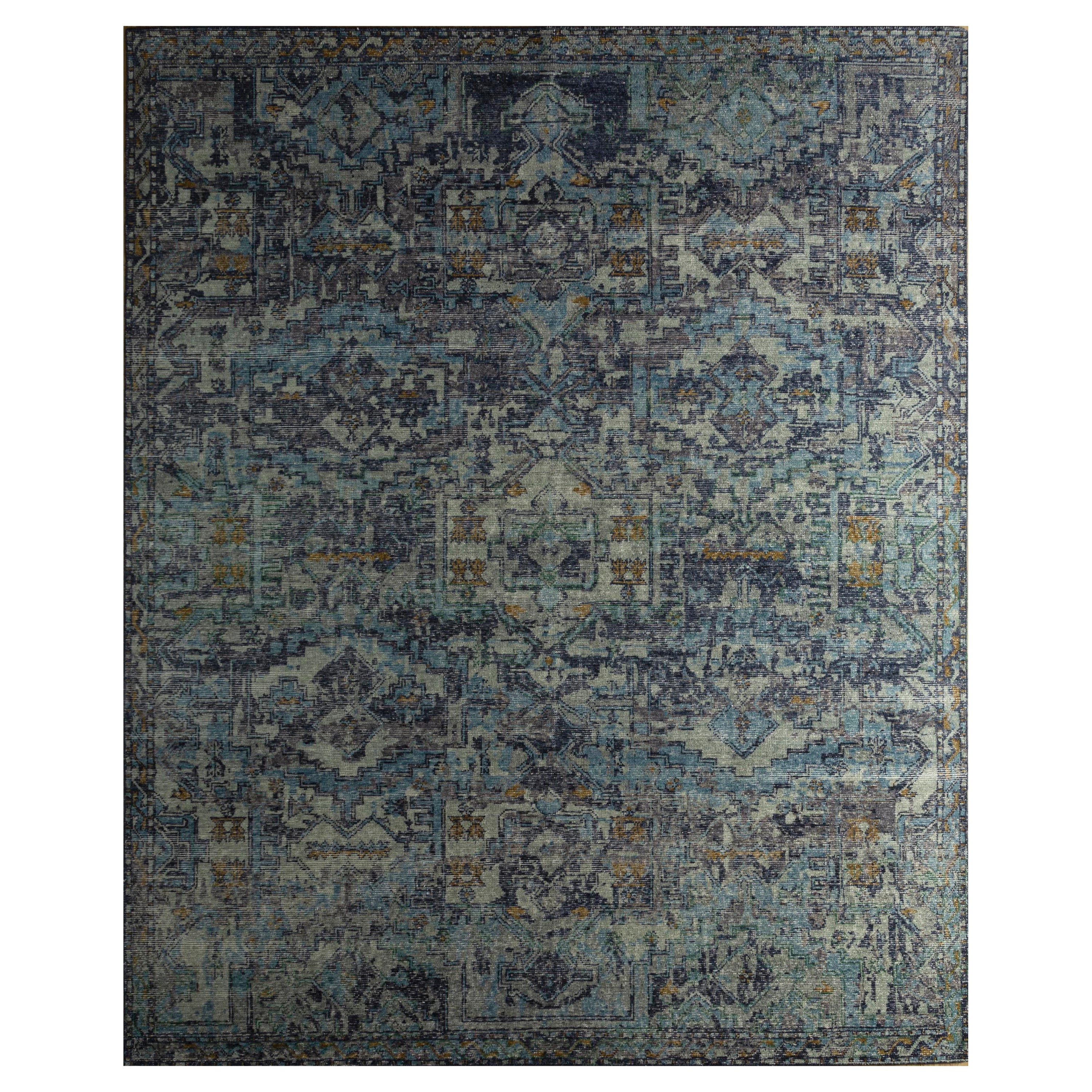 Tapis Exploratoire bleu et Thyme 240x300 cm noué à la main
