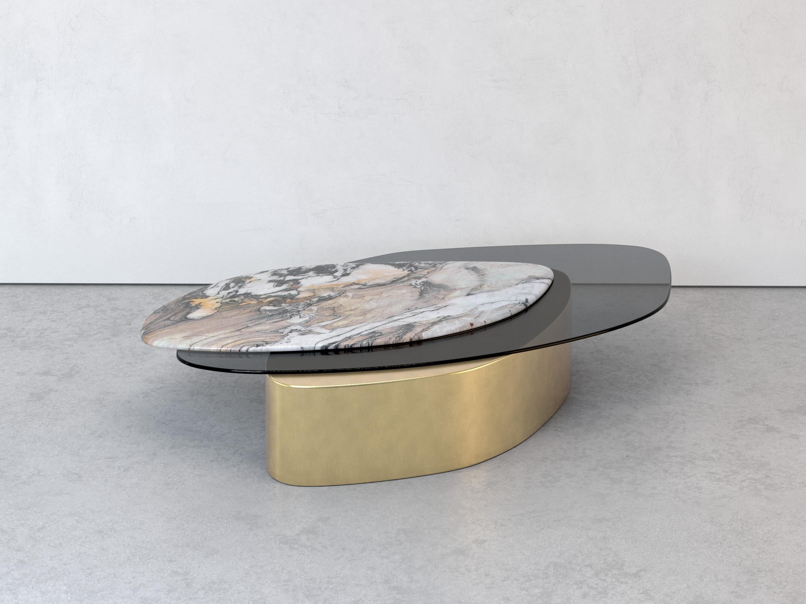 Table basse Explore I en pierre, laiton et verre en édition limitée Grzegorz Majka en vente 9