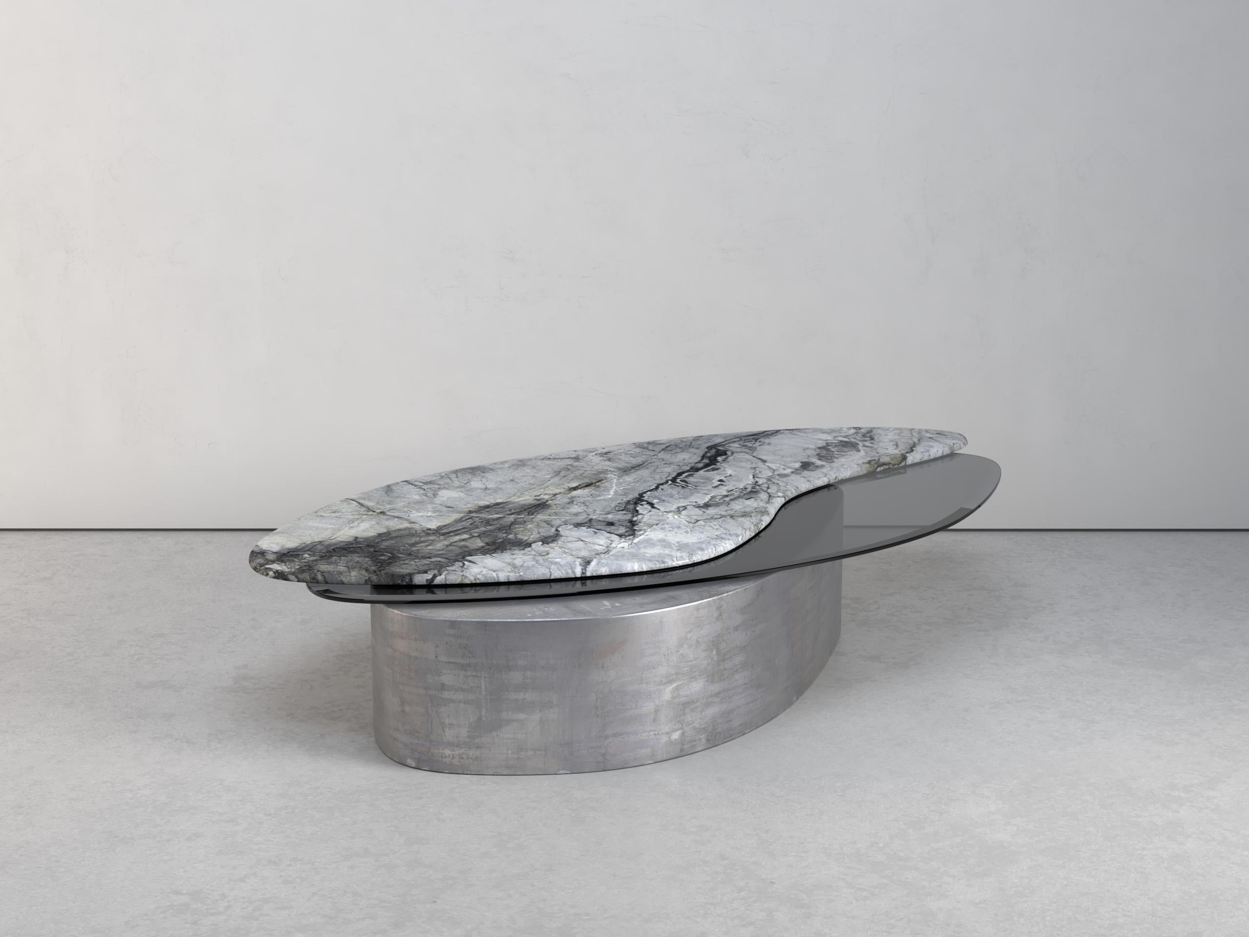 XXIe siècle et contemporain Table basse Explore II en pierre, acier et verre en édition limitée de Grzegorz Majka en vente