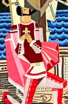 "Explorer on the Beach", Large, Vivid Art Deco Tapestry, Gösta Adrian-Nilsson