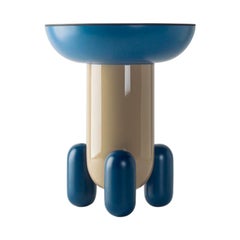 Round side table "Explorer" by Jaime Hayon biege and blue lacquered fibreglass 