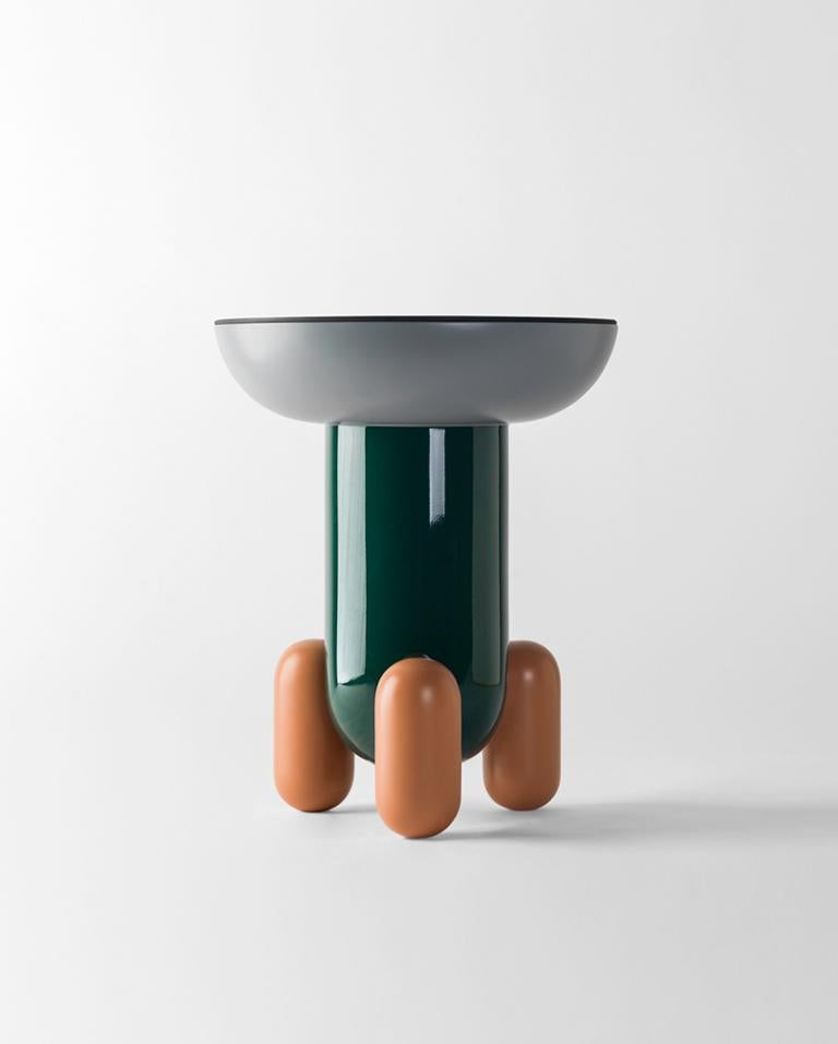 Lacquered Side table in colour and glass top designed by Jaime Hayon, Explorer 1 green For Sale