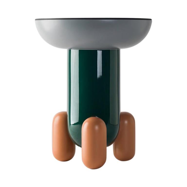 Side table model "Explorer" by Jaime Hayon green lacquered fibreglass glass top For Sale