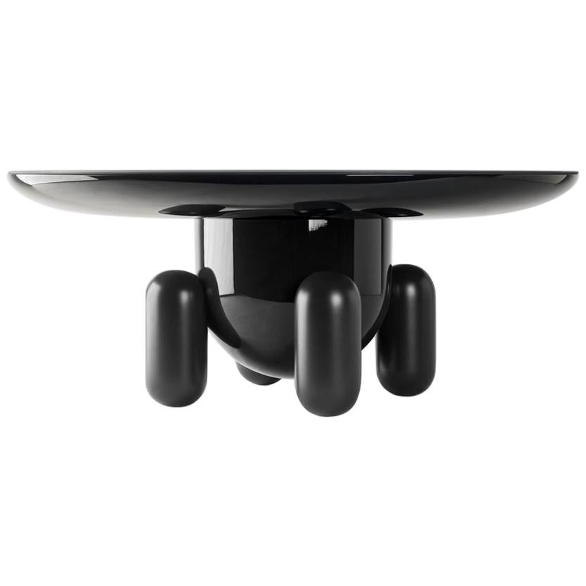 Explorer Table Dark Grey Lacquered Fibre Glass With Matte Body Glass Top Finish For Sale