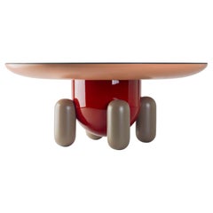 Explorer Table Red With Lacquered Fibre Glass With Matte Body Glass Top Finish
